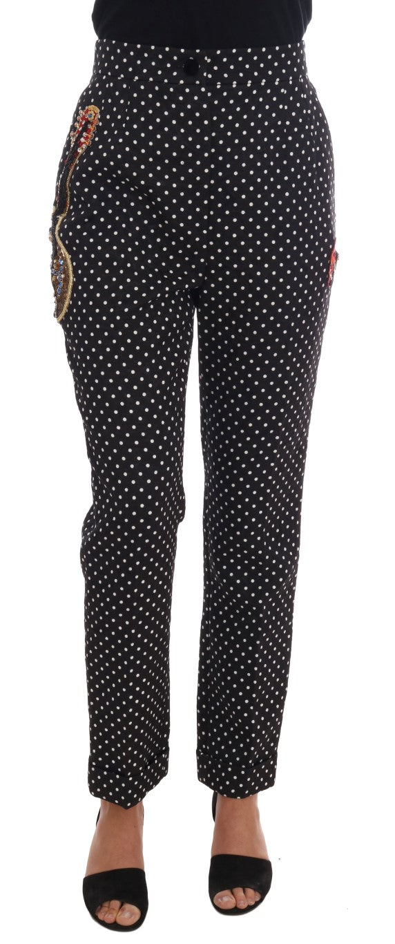 Dolce &amp; Gabbana Black Polka Dot Sicily Crystal Pants