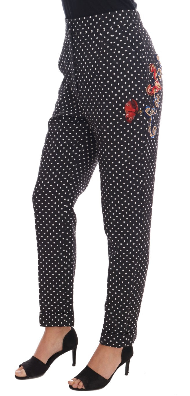 Dolce &amp; Gabbana Black Polka Dot Sicily Crystal Pants