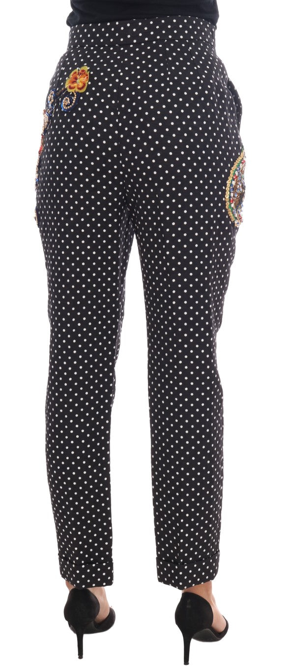 Dolce &amp; Gabbana Black Polka Dot Sicily Crystal Pants