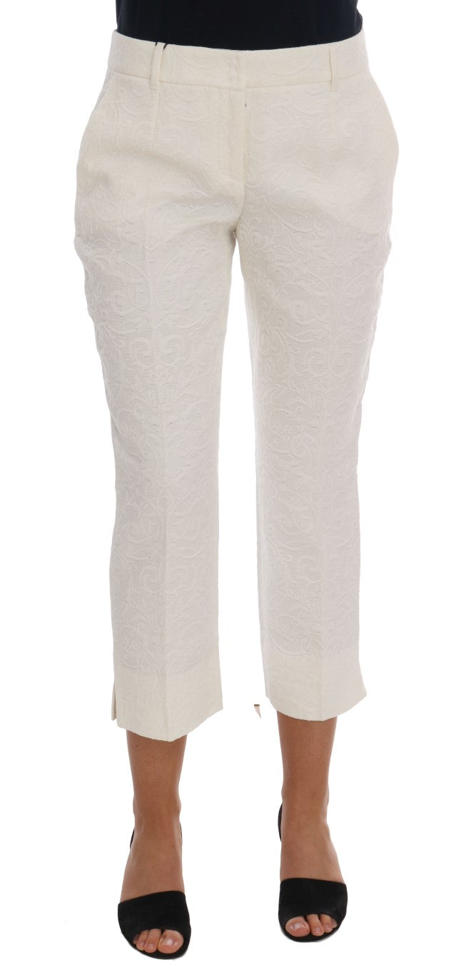 Dolce & Gabbana Elegant White Capri Pants - Cotton & Silk Blend