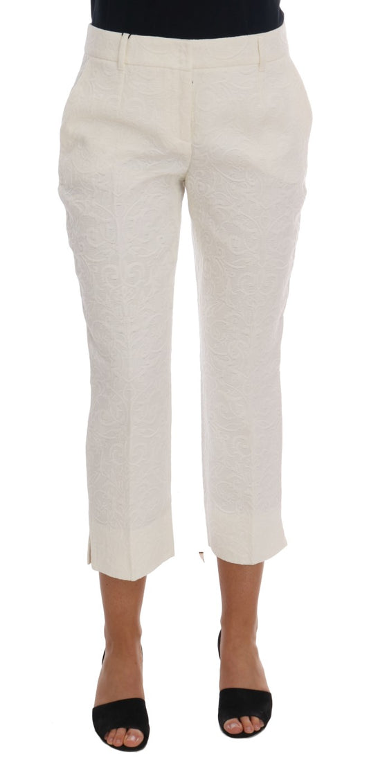 Dolce &amp; Gabbana White Floral Brocade Capri Pants