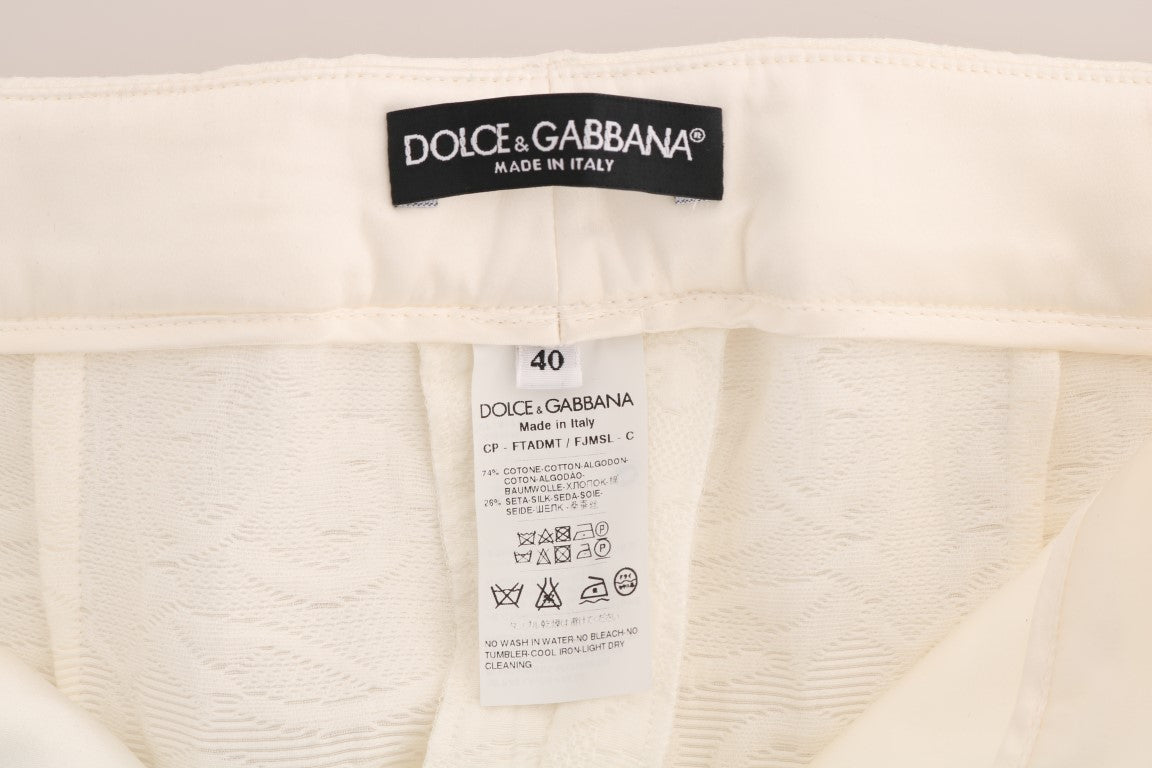 Dolce &amp; Gabbana White Floral Brocade Capri Pants