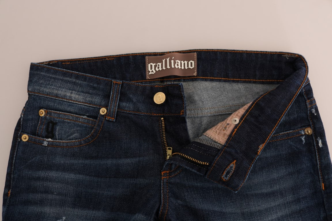 John Galliano Skinny Low-Jeans aus Stretch-Baumwolle in blauer Waschung