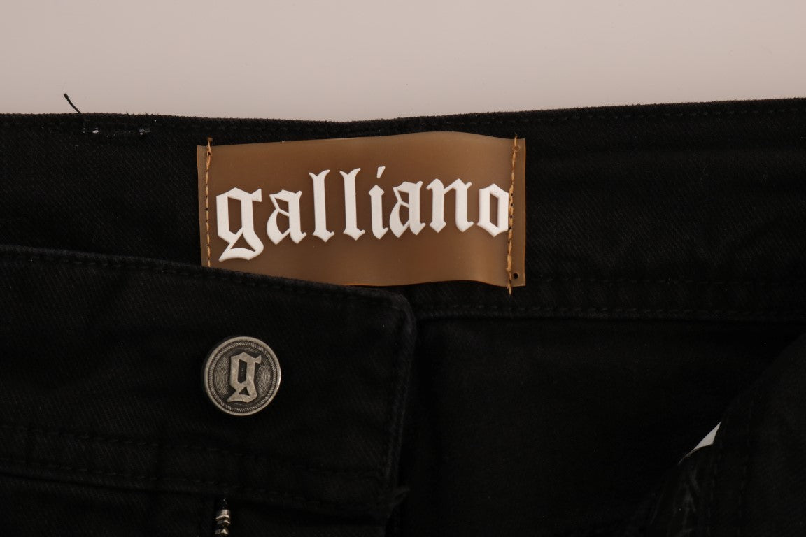 John Galliano schwarze Baumwoll-Denim-Stretch-Jeans mit normaler Passform