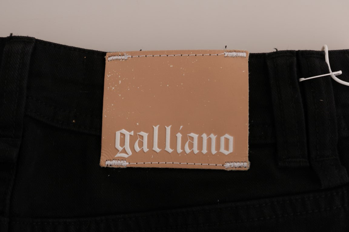 John Galliano schwarze Baumwoll-Denim-Stretch-Jeans mit normaler Passform