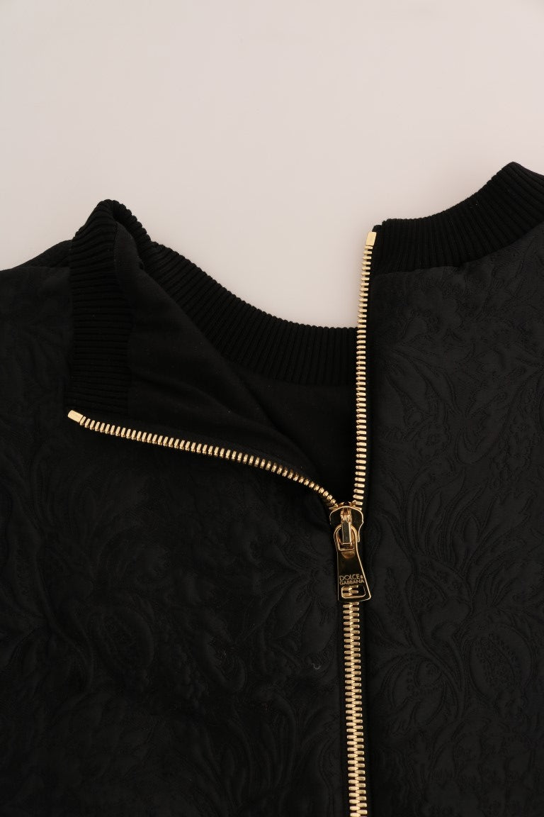 Dolce &amp; Gabbana Black Brocade Cocktail Crystal Sweater