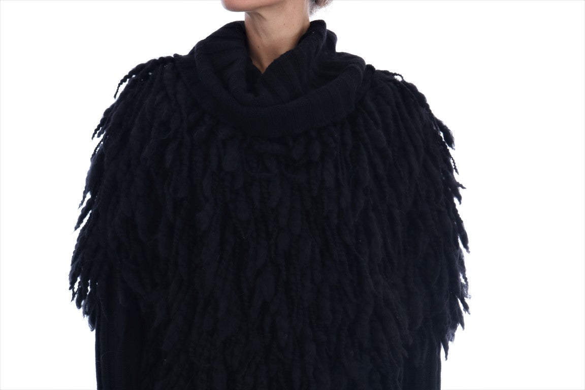 Dolce &amp; Gabbana Black Fringes Wool Pullover Sweater