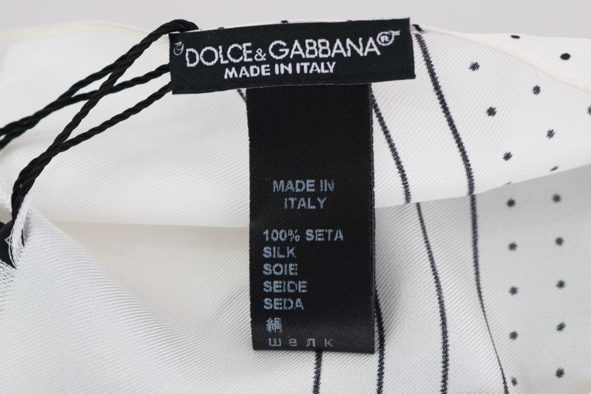 Dolce &amp; Gabbana Weißer, gepunkteter, schmaler Seidenschal