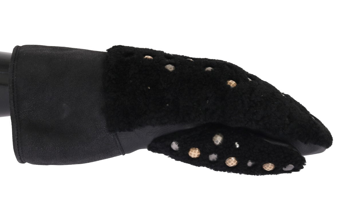 Dolce &amp; Gabbana schwarze Lederhandschuhe mit Lammfellbesatz