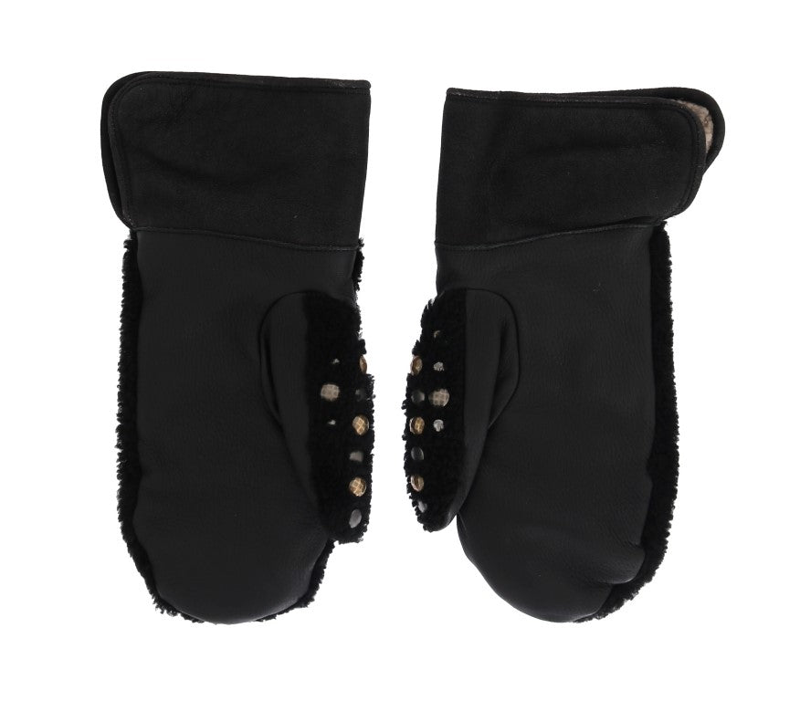 Dolce &amp; Gabbana schwarze Lederhandschuhe mit Lammfellbesatz