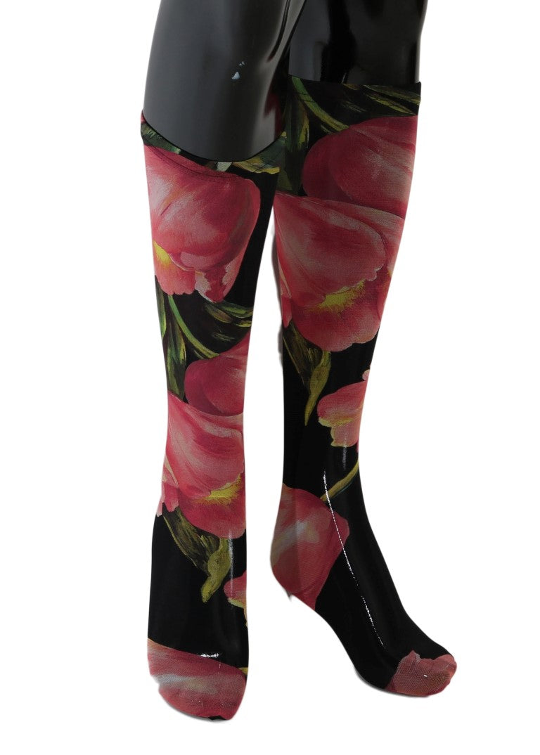 Mehrfarbige Nylonsocken mit Blumen- und Tulpenmuster von Dolce &amp; Gabbana