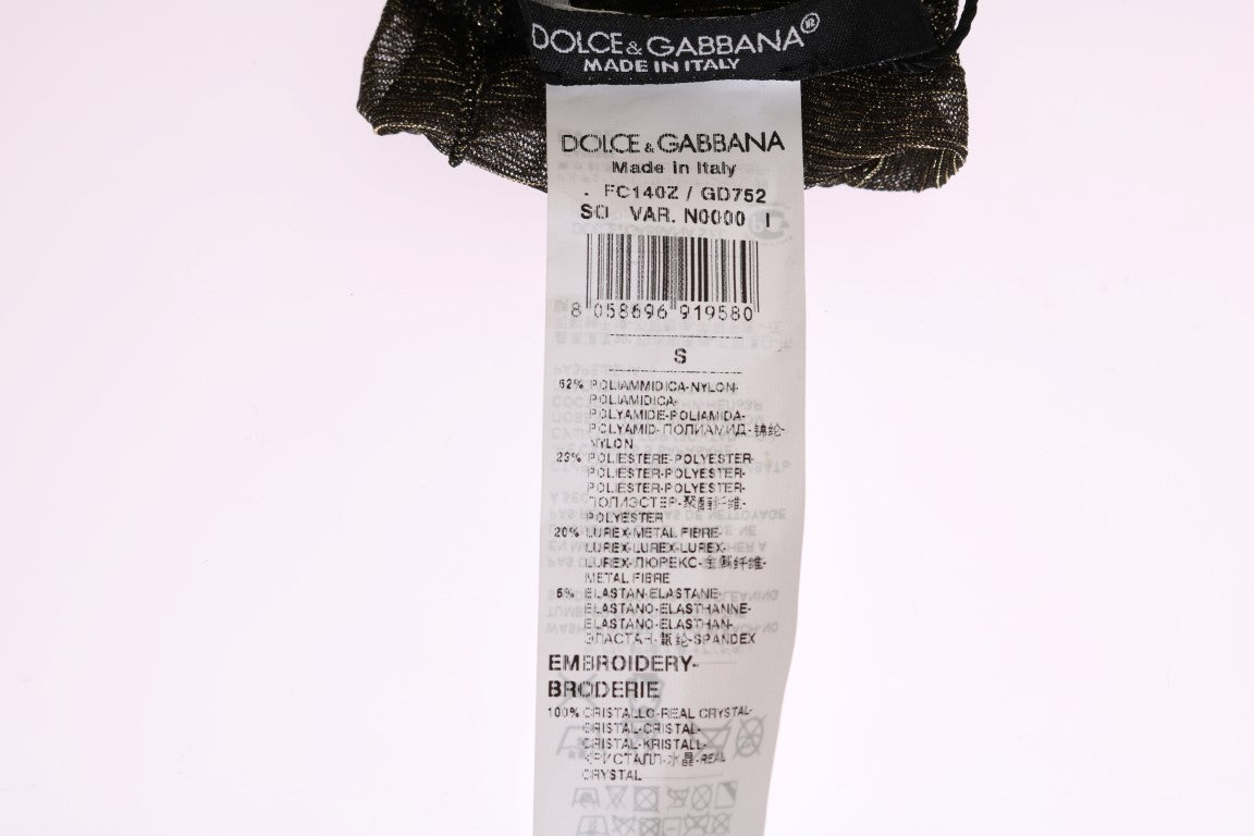 Dolce &amp; Gabbana Schwarze Stretch-Socken mit Blumenmuster und klarem Kristall