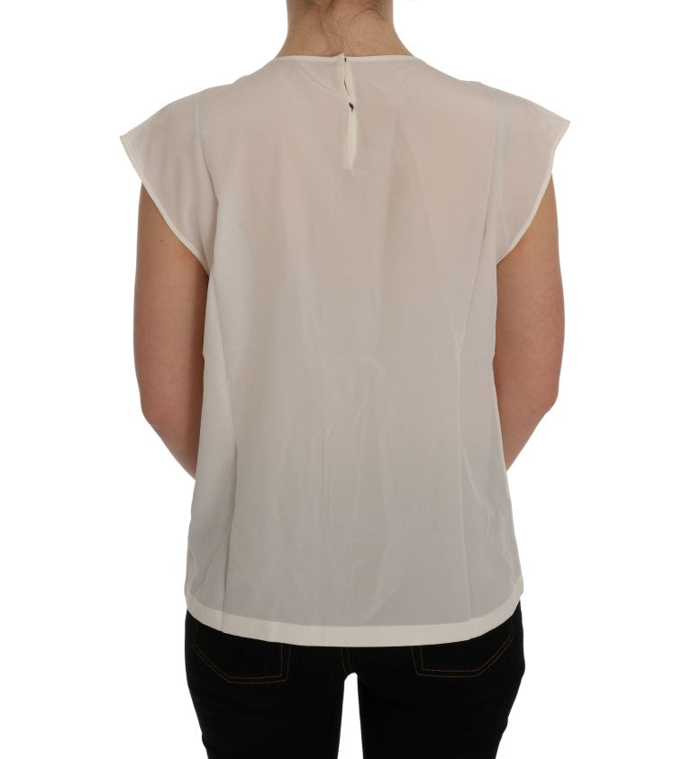 Dolce &amp; Gabbana White Silk Black Frame Blouse