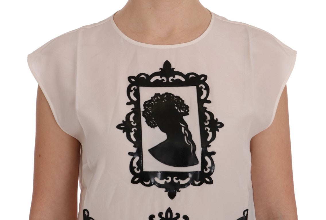 Dolce &amp; Gabbana White Silk Black Frame Blouse