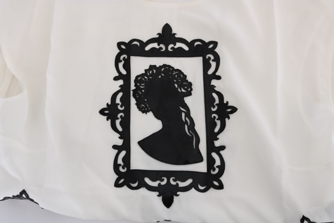 Dolce &amp; Gabbana White Silk Black Frame Blouse