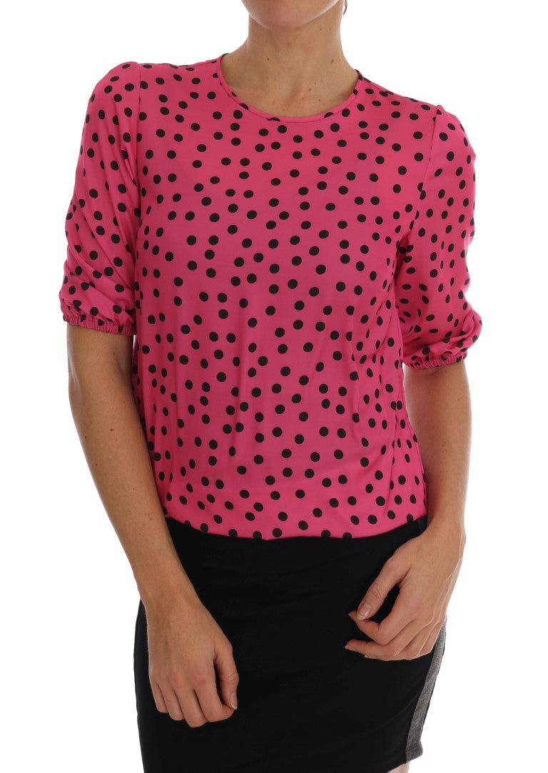 Dolce &amp; Gabbana Pink Polka Dotted Silk Blouse