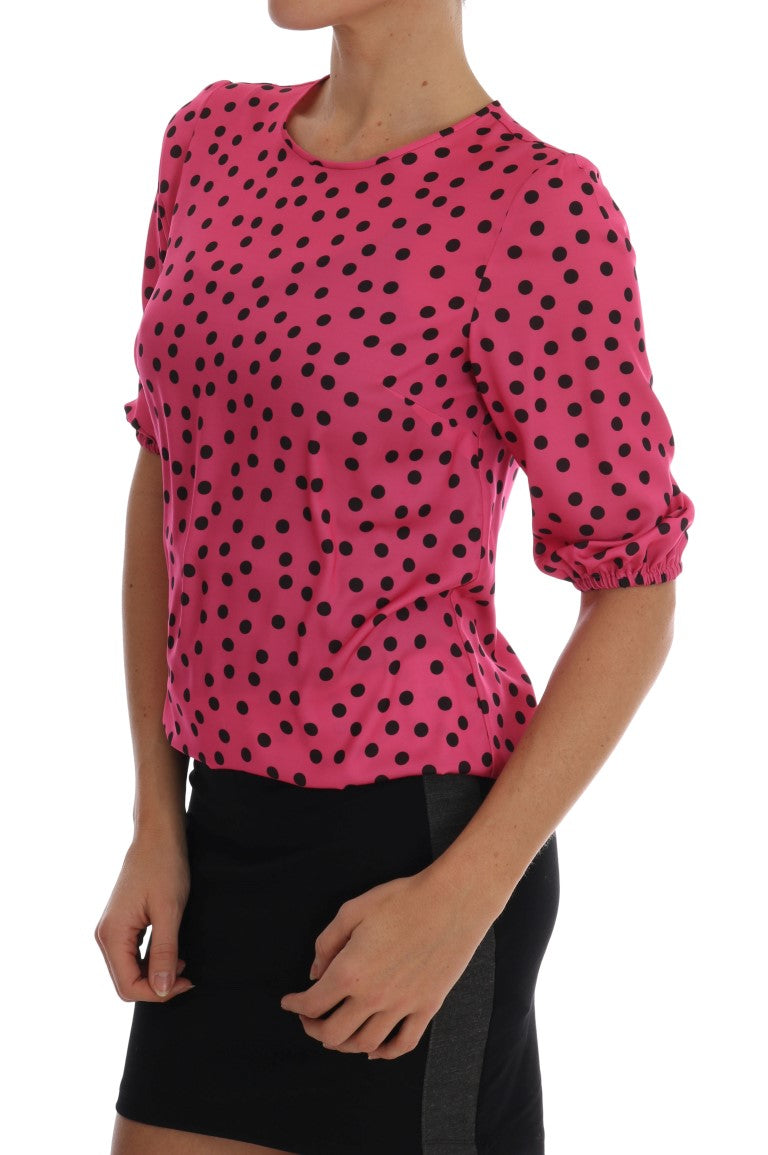 Dolce &amp; Gabbana Pink Polka Dotted Silk Blouse