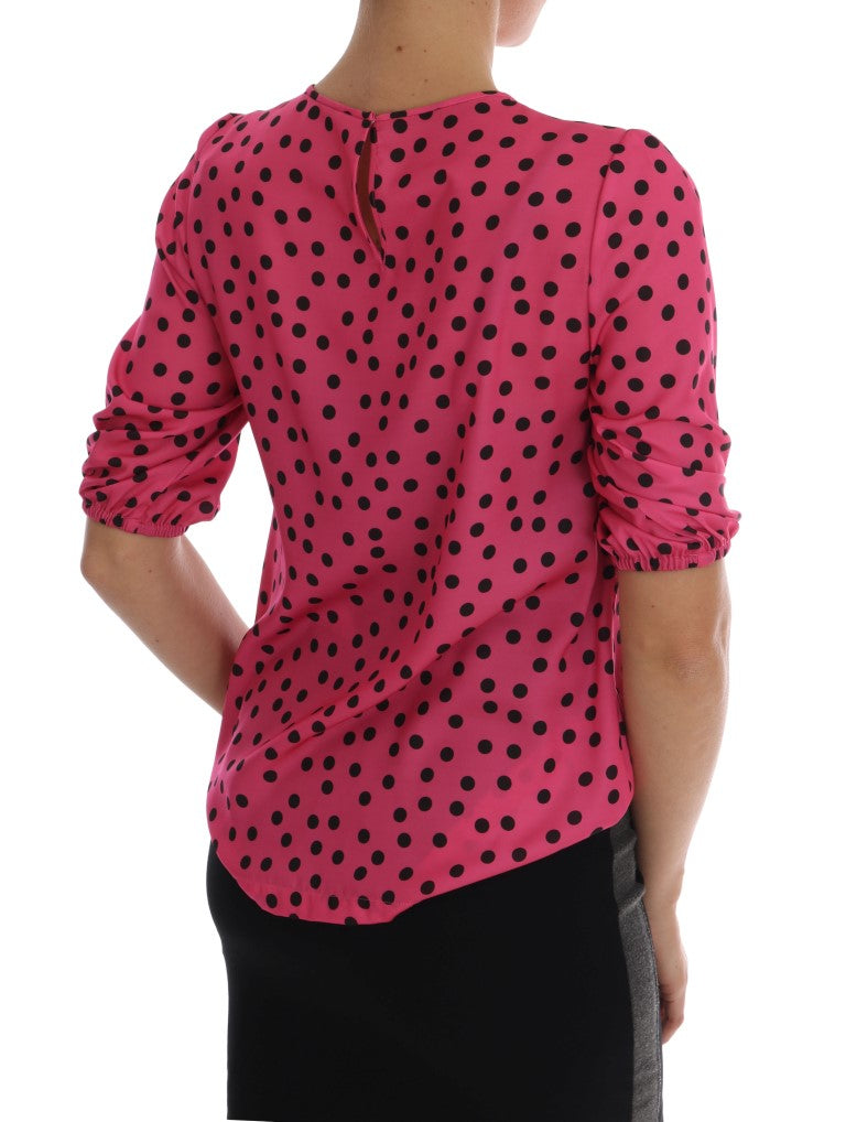 Dolce &amp; Gabbana Pink Polka Dotted Silk Blouse