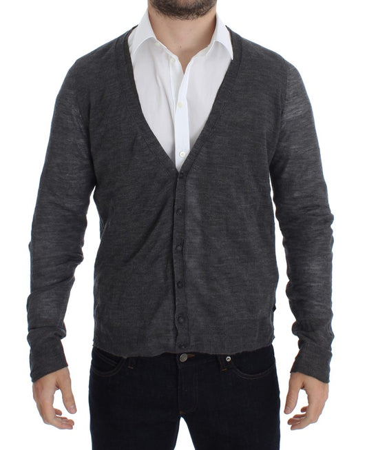 Costume National Grey Wool Button Cardigan Sweater