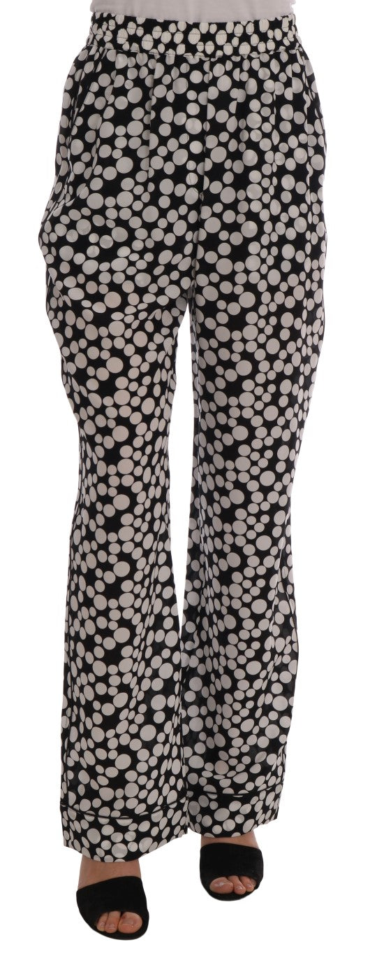 Dolce &amp; Gabbana Black White Polka Dottes Silk Pants