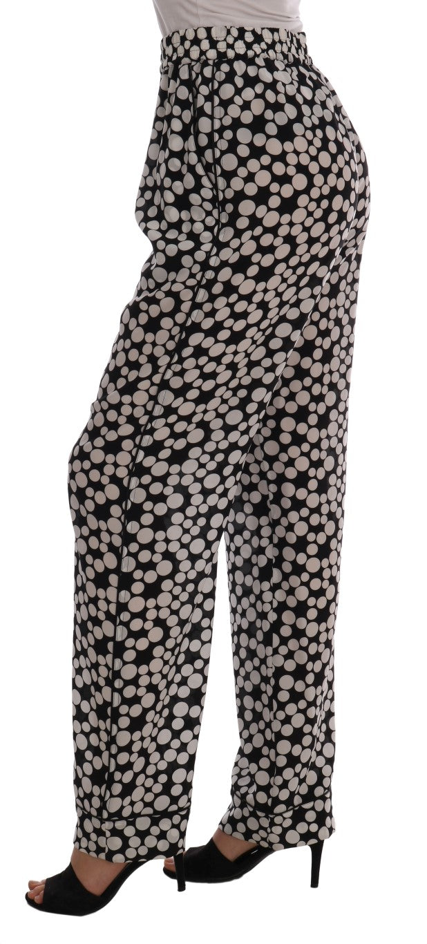 Dolce &amp; Gabbana Black White Polka Dottes Silk Pants