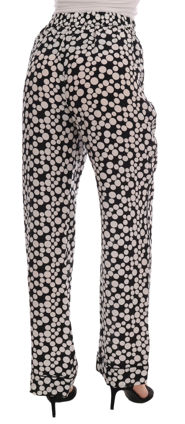 Dolce &amp; Gabbana Black White Polka Dottes Silk Pants