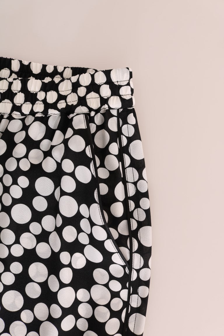 Dolce &amp; Gabbana Black White Polka Dottes Silk Pants