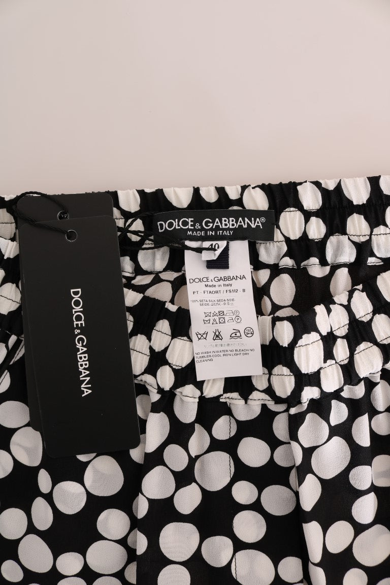 Dolce &amp; Gabbana Black White Polka Dottes Silk Pants