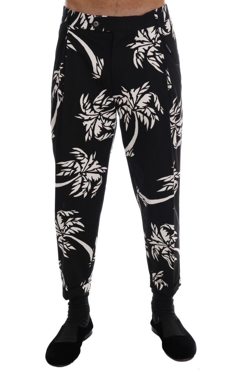 Dolce &amp; Gabbana Black Tree Cotton Stretch Pants