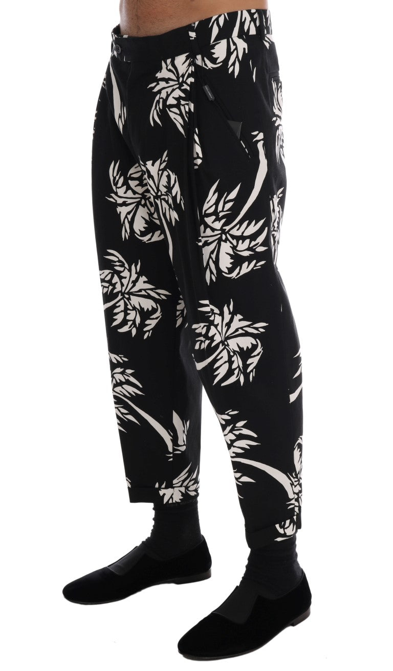 Dolce &amp; Gabbana Black Tree Cotton Stretch Pants