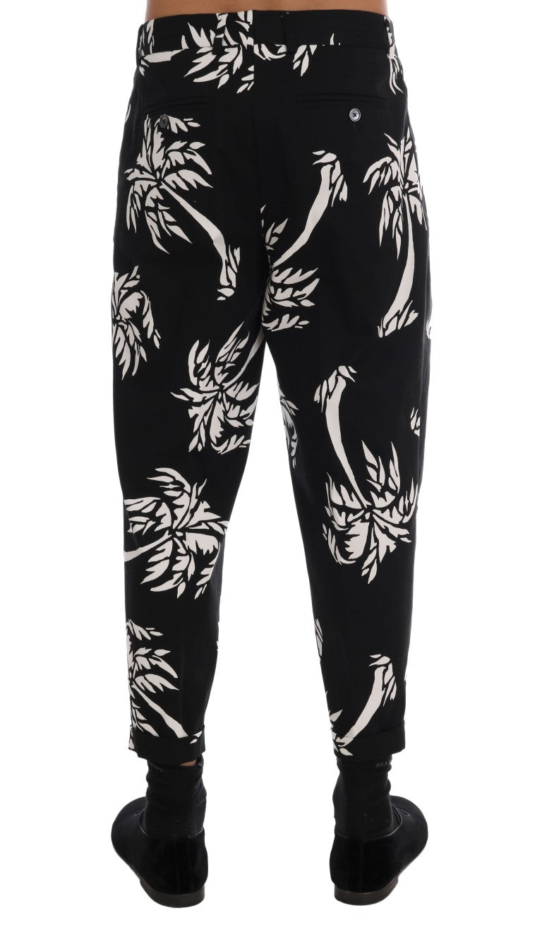 Dolce &amp; Gabbana Black Tree Cotton Stretch Pants