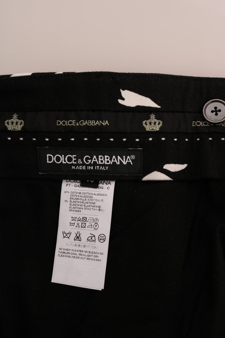 Dolce &amp; Gabbana Black Tree Cotton Stretch Pants