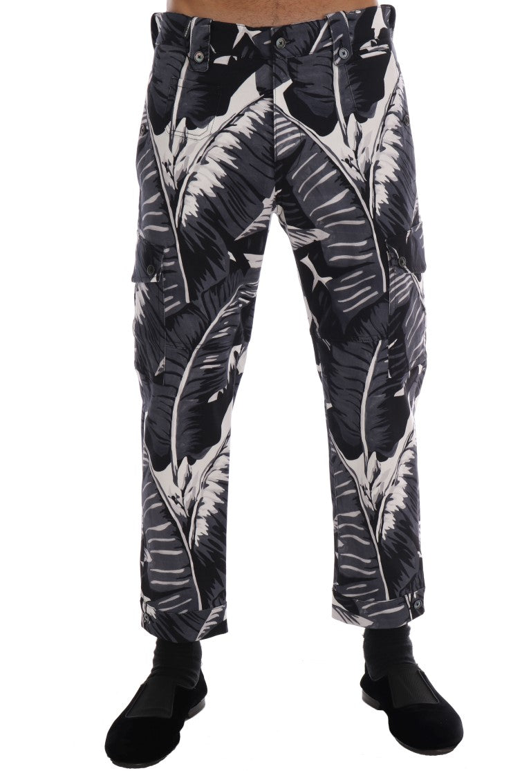 Dolce &amp; Gabbana Gray Banana Leaf Cotton Pants