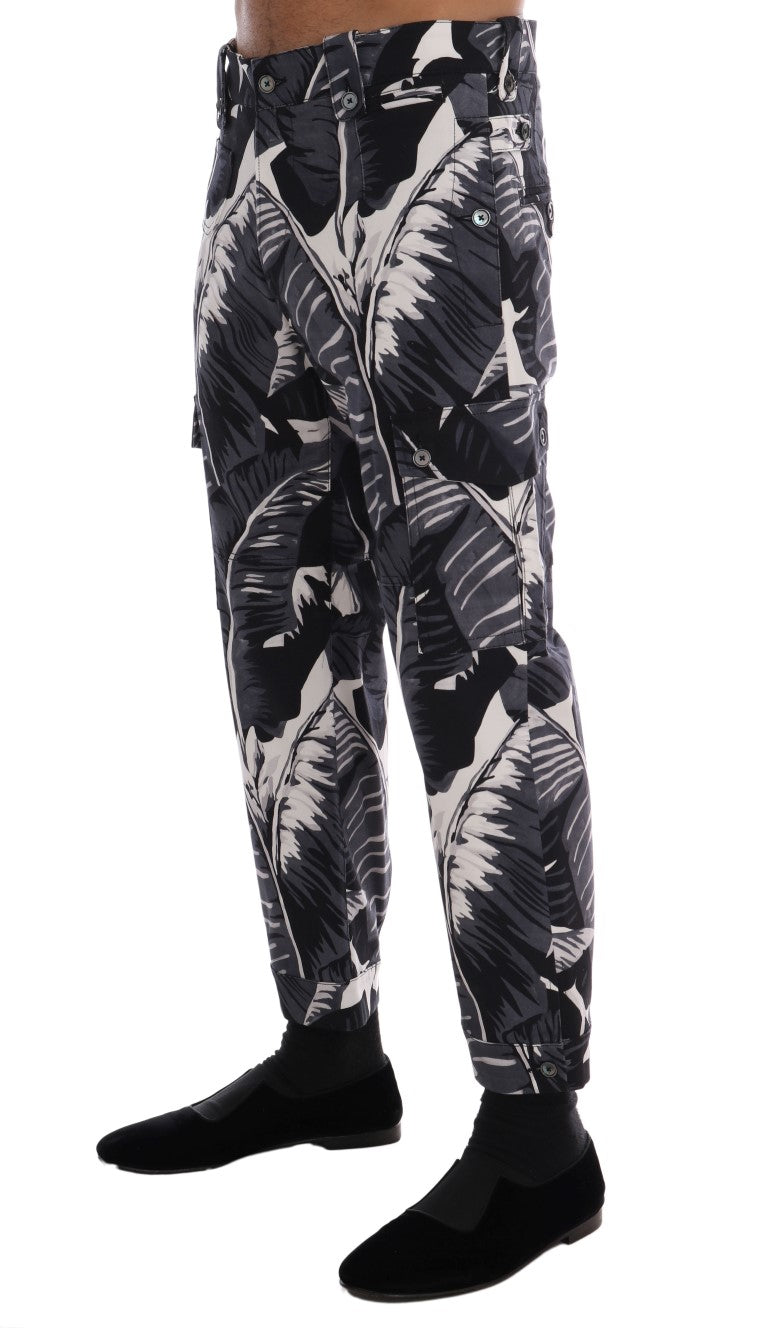 Dolce &amp; Gabbana Gray Banana Leaf Cotton Pants