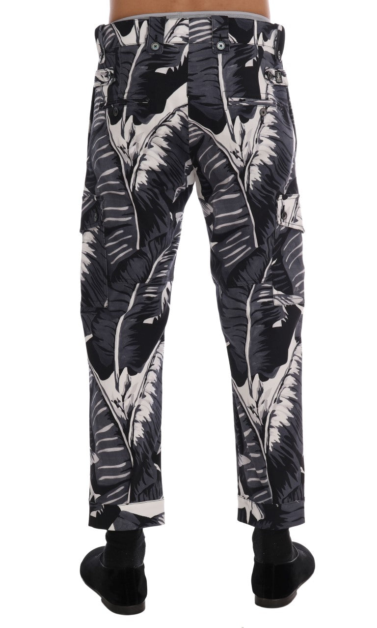 Dolce &amp; Gabbana Gray Banana Leaf Cotton Pants