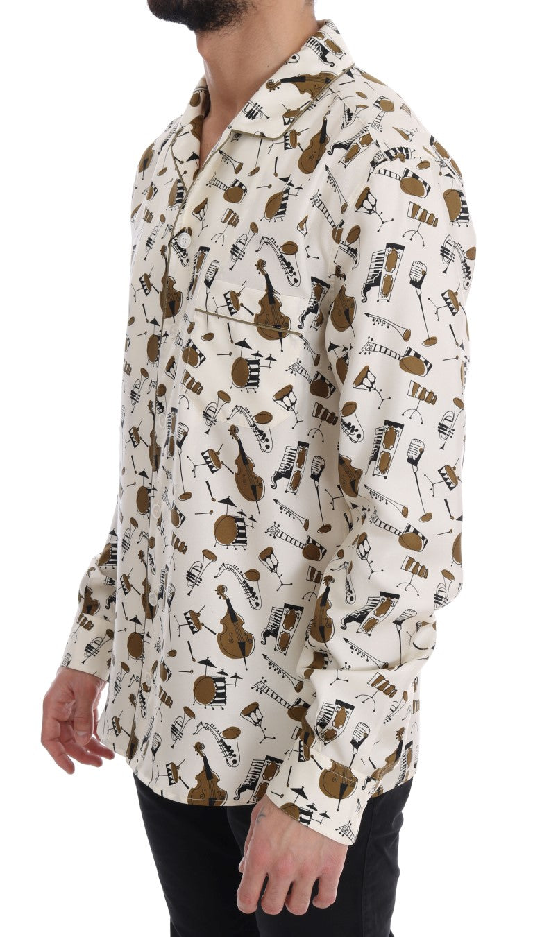 Dolce &amp; Gabbana White Silk JAZZ Motive Print Shirt