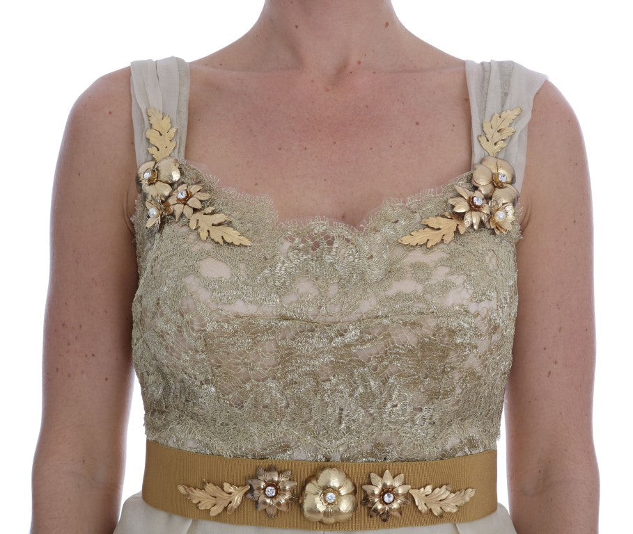 Dolce &amp; Gabbana Gold Silk Crystal Embellished Dress