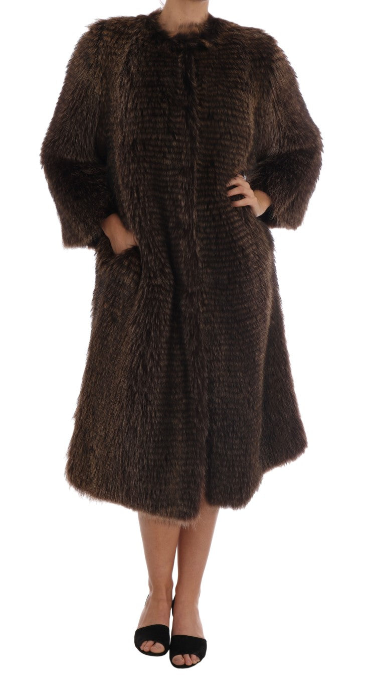 Dolce &amp; Gabbana Brown Raccoon Fur Coat Jacket