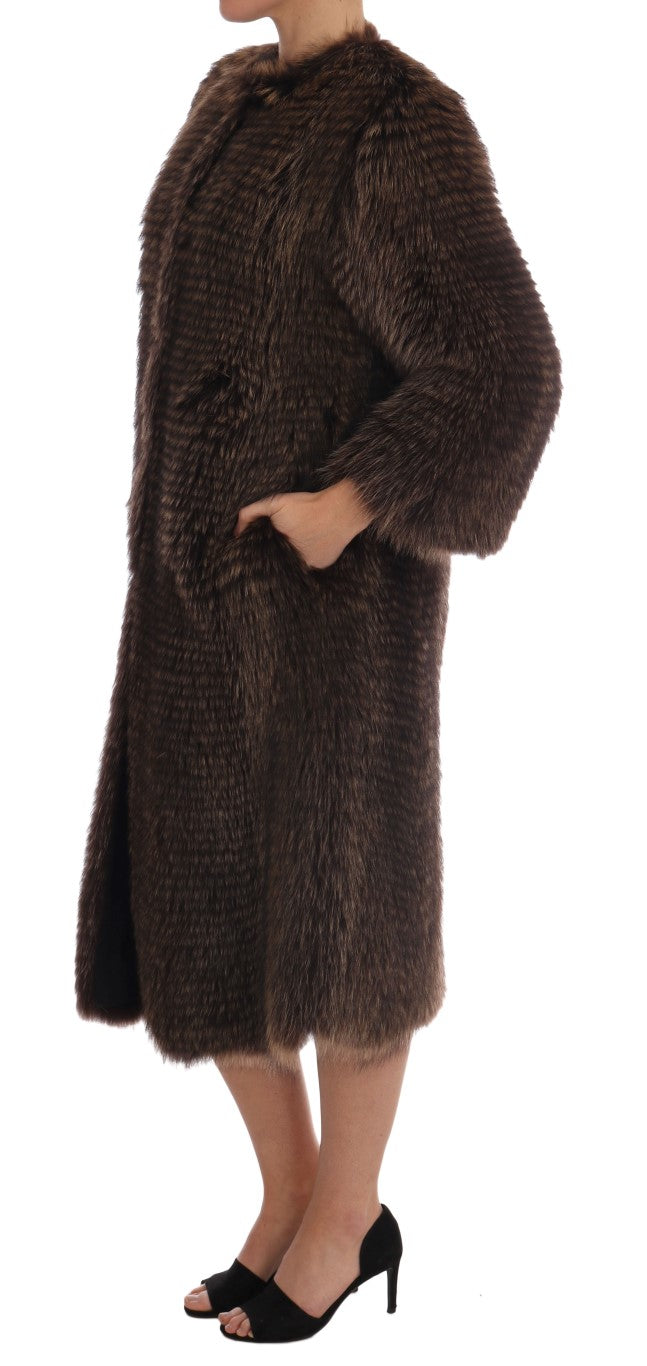 Dolce &amp; Gabbana Brown Raccoon Fur Coat Jacket