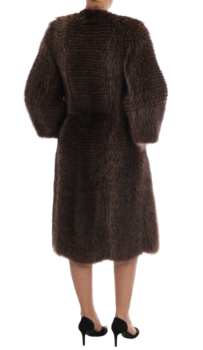 Dolce &amp; Gabbana Brown Raccoon Fur Coat Jacket