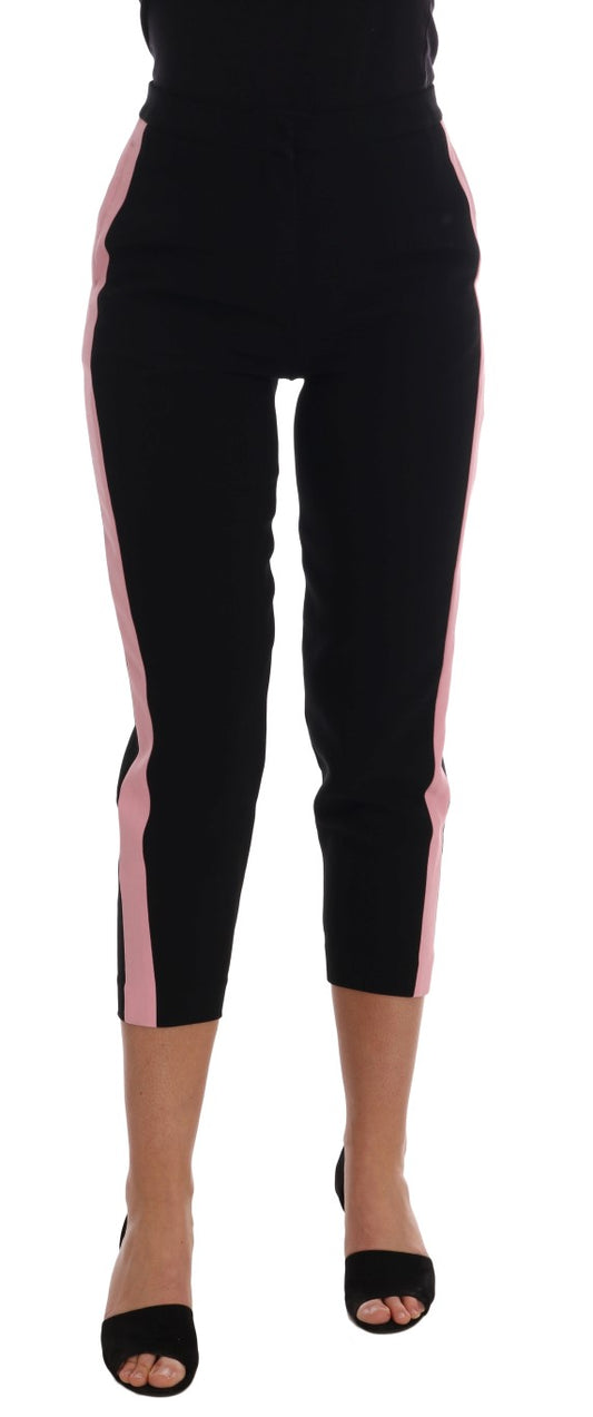 Dolce &amp; Gabbana Black Stretch Pink Stripes Capri Pants