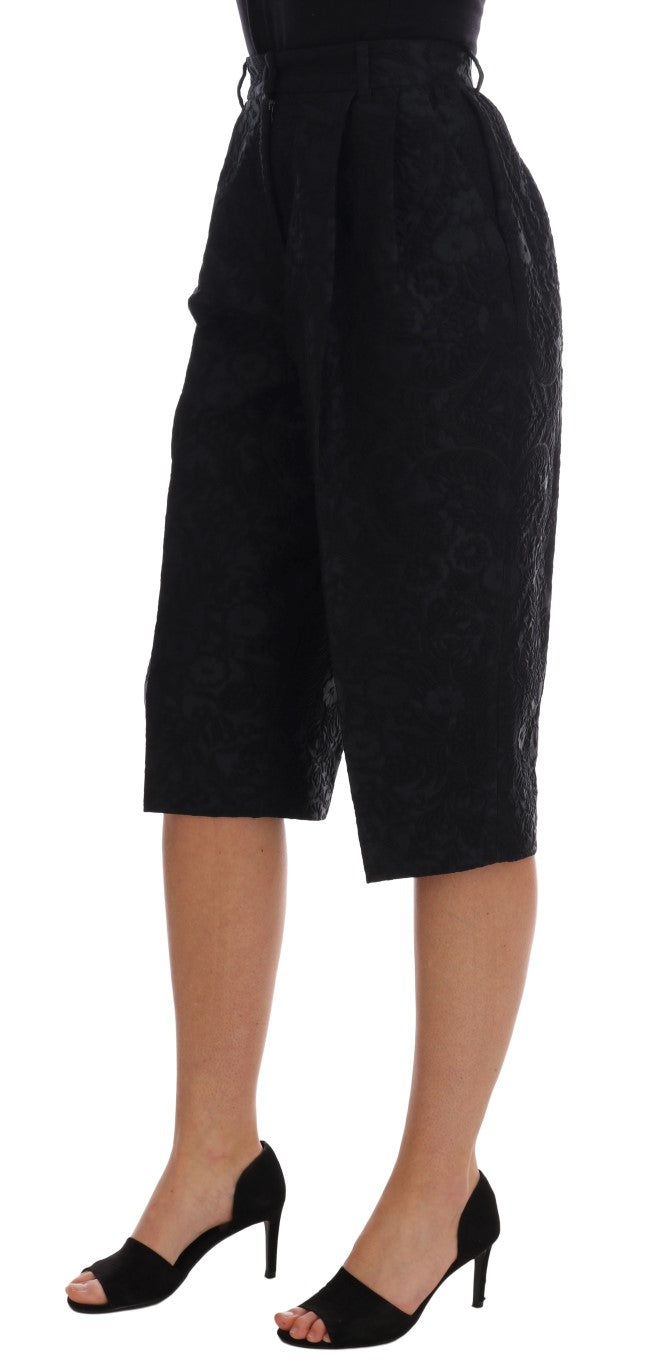 Dolce &amp; Gabbana Capri-Shorts aus schwarzem Brokat mit hoher Taille