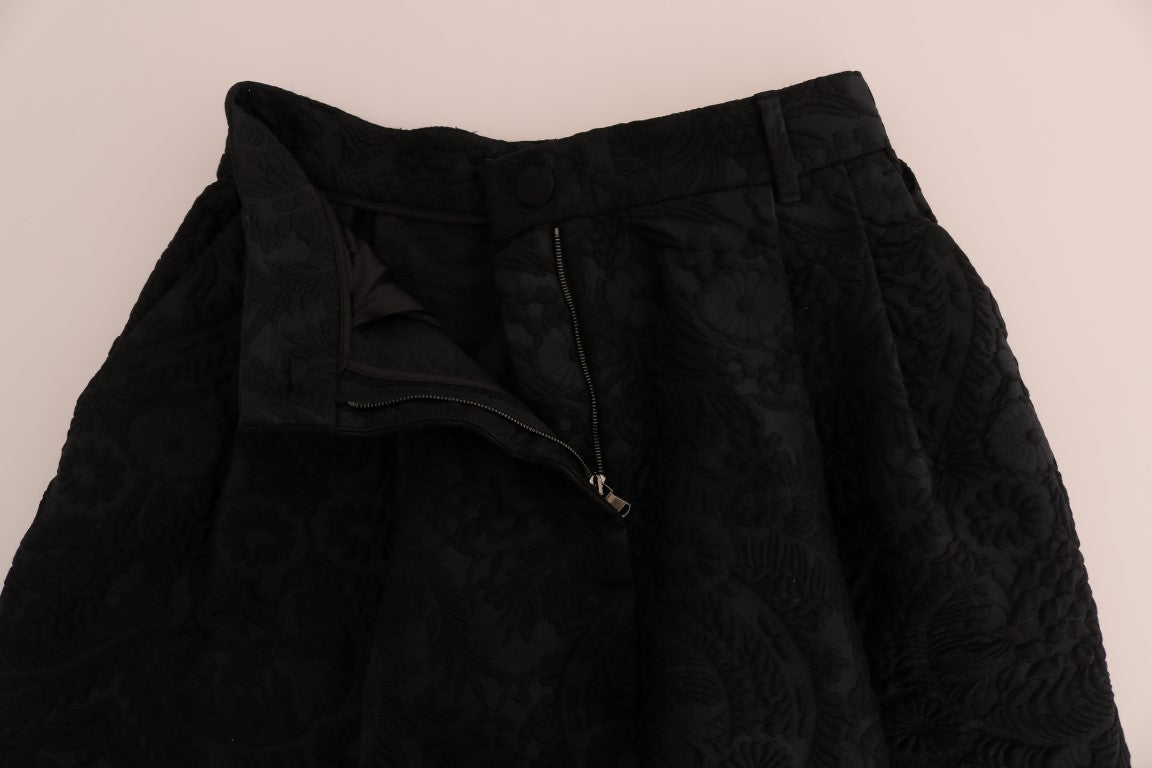 Dolce &amp; Gabbana Black Brocade High Waist Capri Shorts