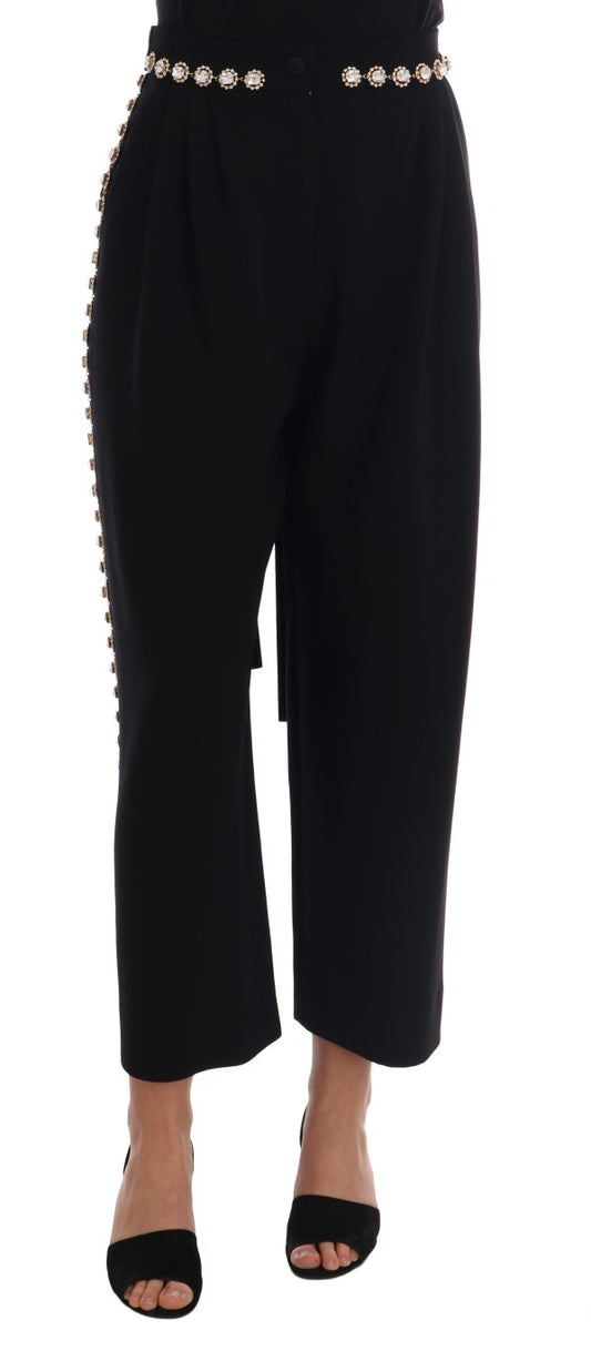 Dolce &amp; Gabbana Black Wool Stretch Crystal Pants