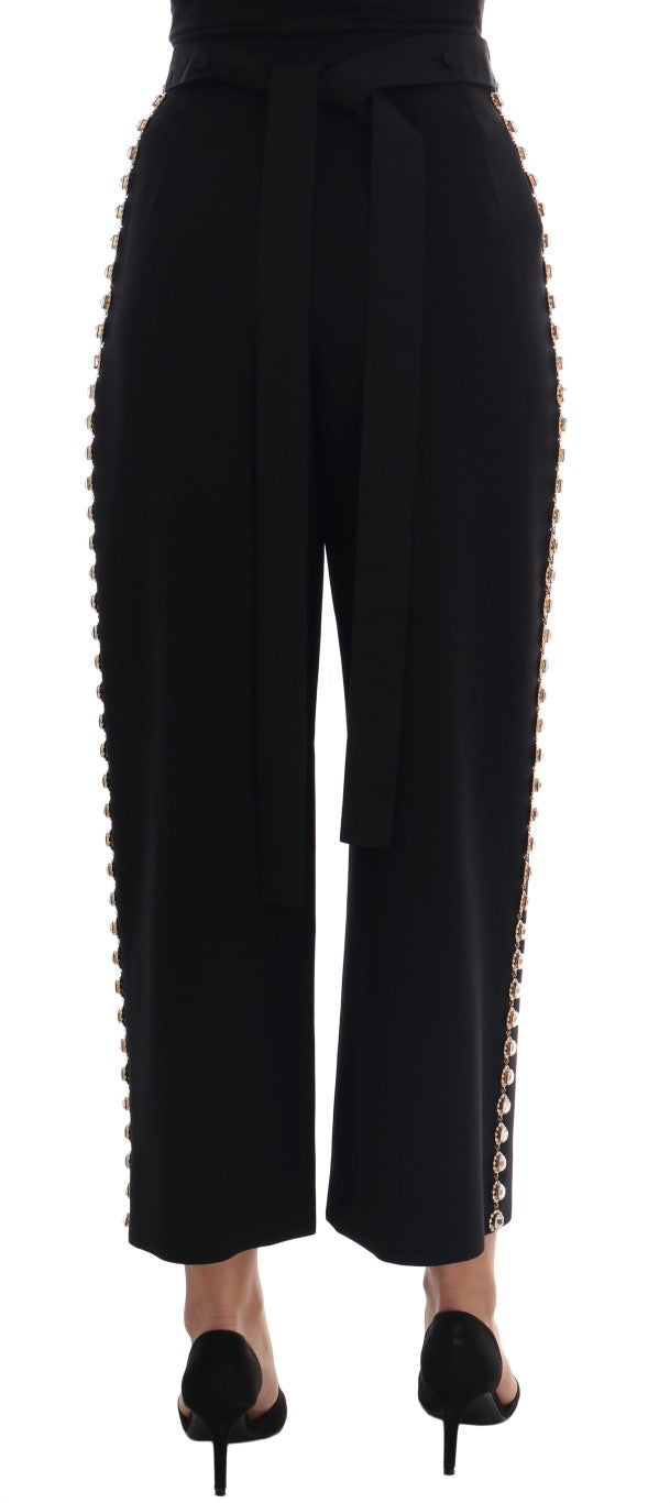 Dolce &amp; Gabbana Black Wool Stretch Crystal Pants