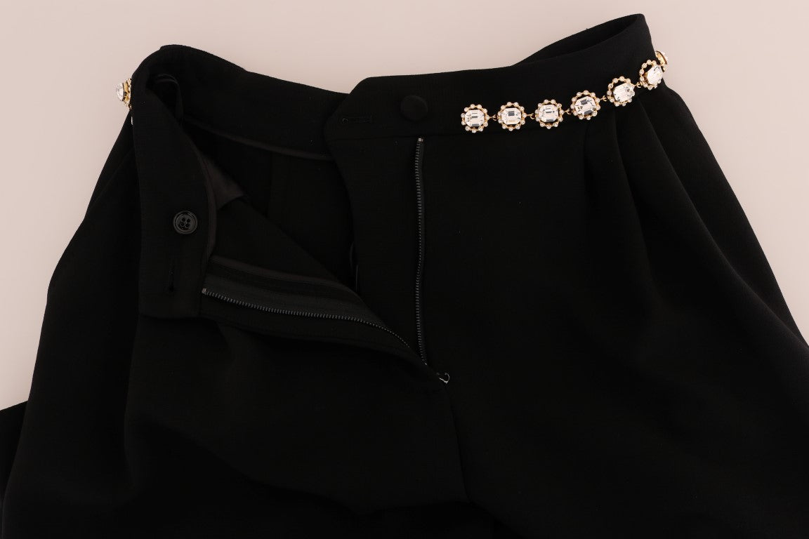 Dolce &amp; Gabbana Black Wool Stretch Crystal Pants