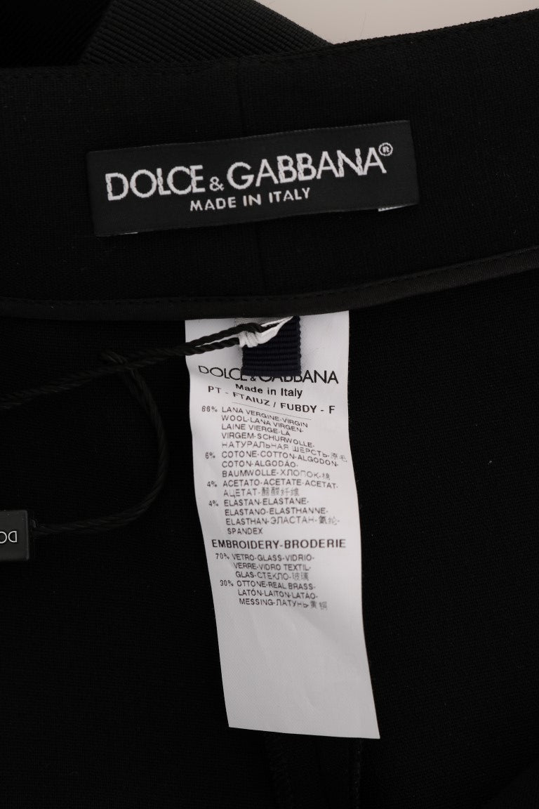 Dolce &amp; Gabbana Black Wool Stretch Crystal Pants