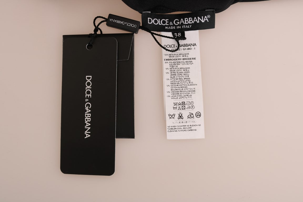 Dolce &amp; Gabbana Schwarze Seiden-Märchenoberteil-Kristallbluse