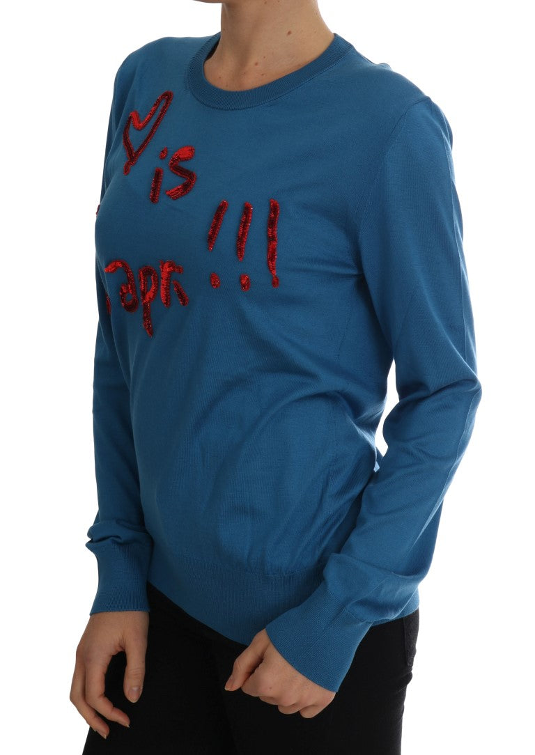 Dolce &amp; Gabbana Blue Silk Love is Pullover Pullover