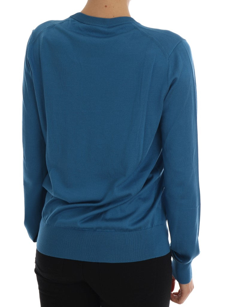 Ang Dolce &amp; Gabbana Blue Silk Love ay Pullover Sweater